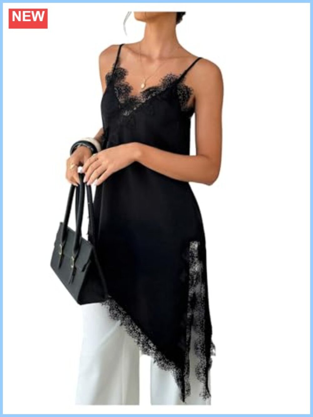 Asymmetrical Lace V Neck Camisole Spaghetti Strap Party Top